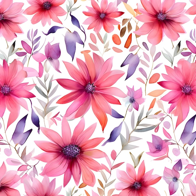 Seamless pattern with watercolor flowers Handdrawn illustration