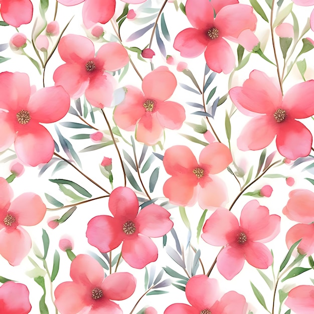 Seamless pattern with watercolor flowers Handdrawn illustration