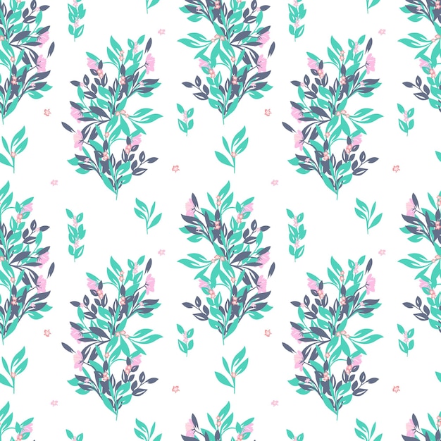 Seamless pattern with watercolor flowers on a white background