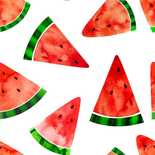 Seamless pattern with watercolor illustration watermelon slices isolated on white background