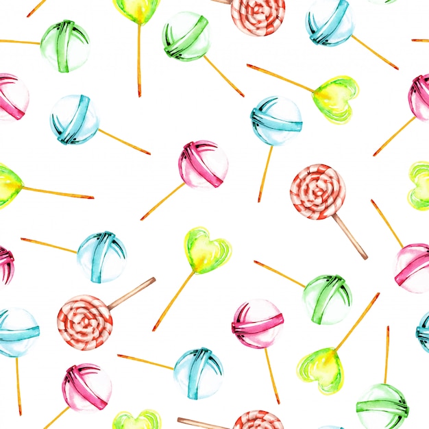 Seamless pattern with watercolor lollipop