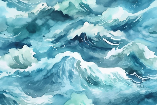 Vector a seamless pattern with watercolor sea waves