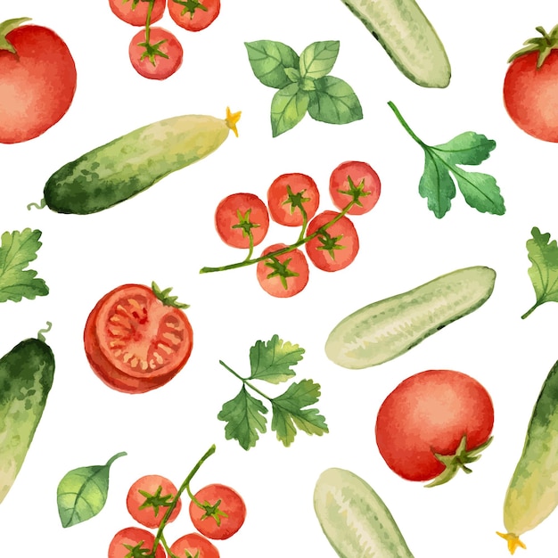 Seamless pattern with watercolor vegetables