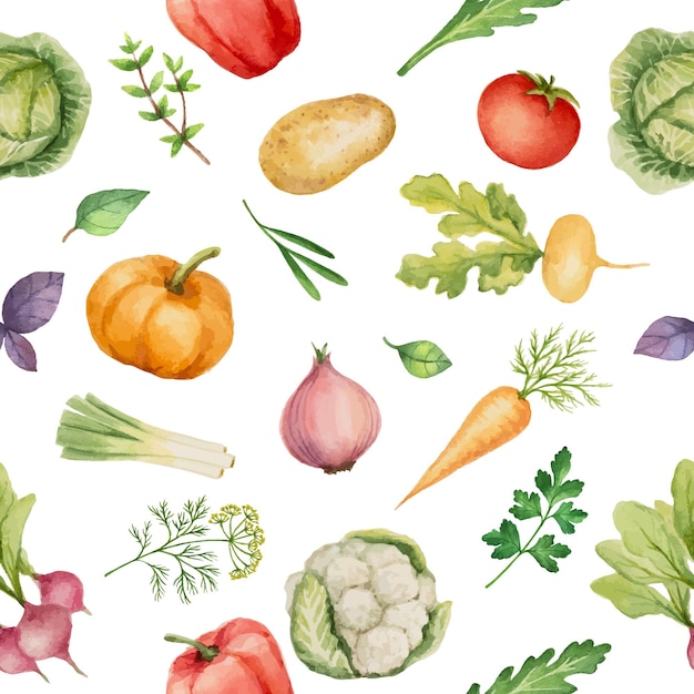 Seamless pattern with watercolor vegetables