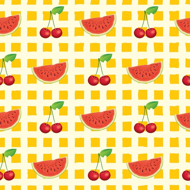 seamless pattern with watermelon slices and cherries