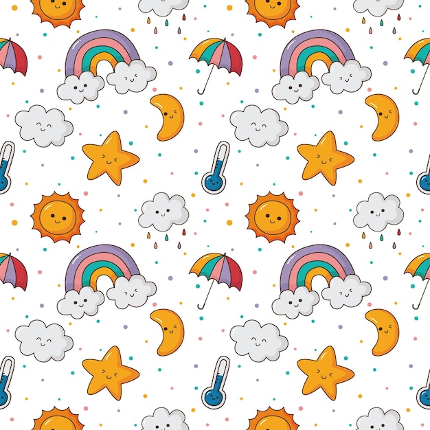 seamless pattern with weater icons set cartoon style isolated on white background