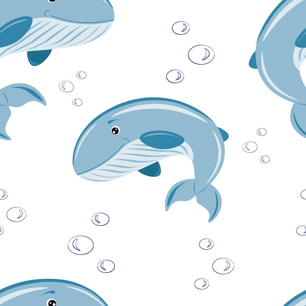 Seamless pattern with whale and bubbles