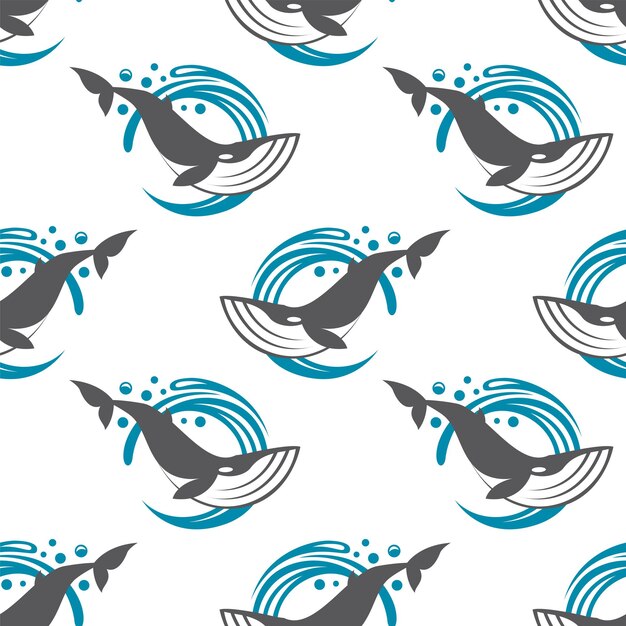 Vector seamless pattern with whales