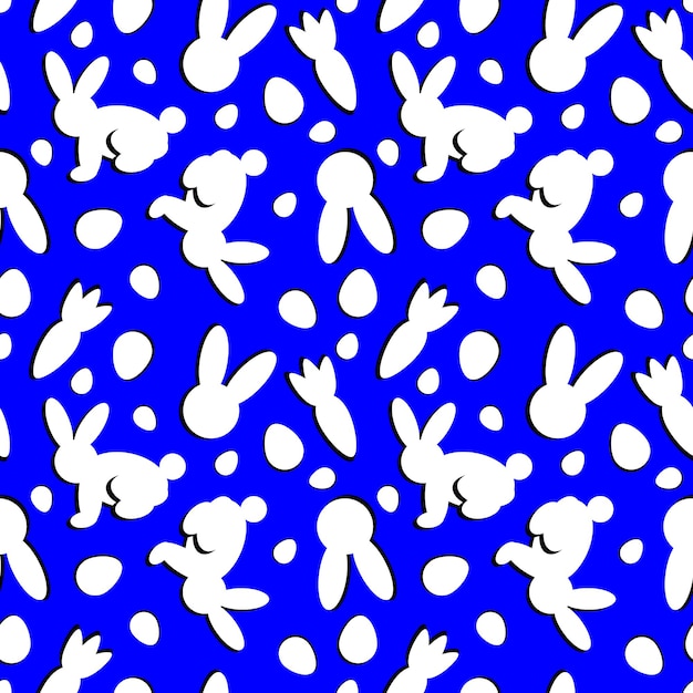 Seamless pattern with white bunnies and easter eggs