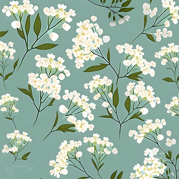 Seamless pattern with white flowers on a turquoise background