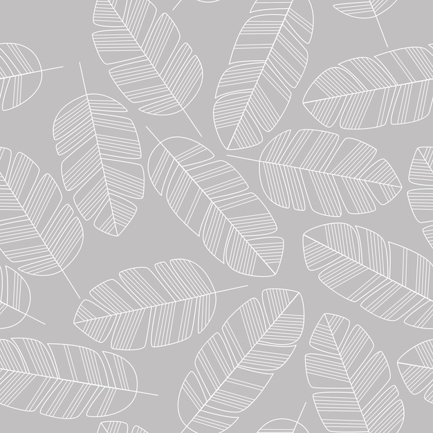 회색 배경에 흰색 잎 원활한 패턴