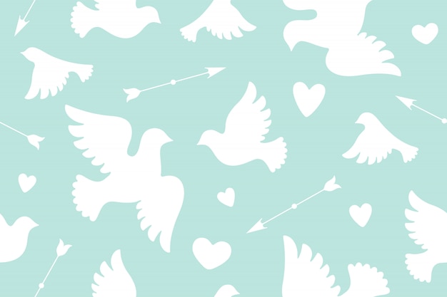 Seamless pattern with white love doves