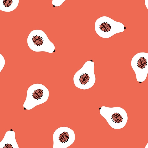 Seamless pattern with white papaya fruit