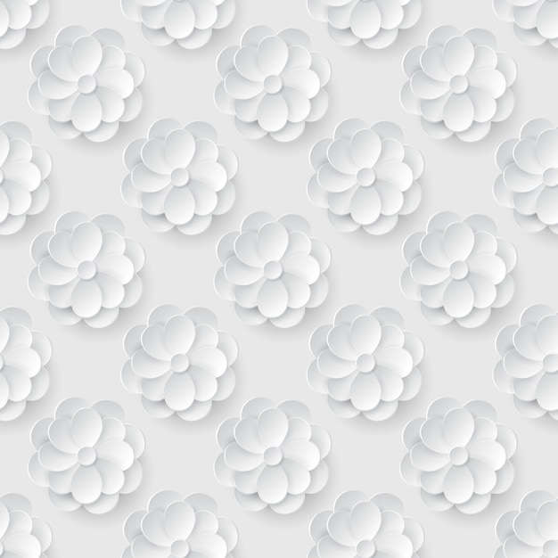 Vector seamless pattern with white paper flowers.