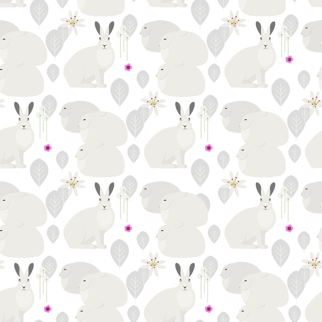 Vector seamless pattern with white rabbits