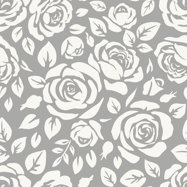 Seamless pattern with white roses on a gray background