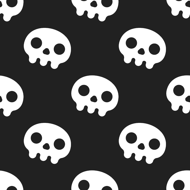 Seamless pattern with white skulls and crossing bones isolated on white background