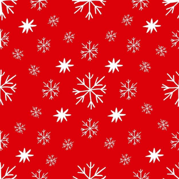 Seamless pattern with white snowflakes against red background