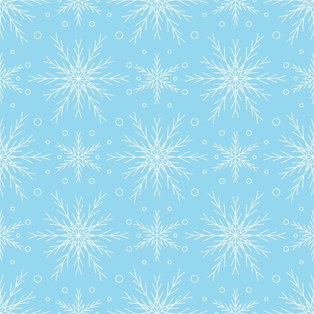 Seamless pattern with white snowflakes on blue background. festive winter traditional decoration for new year, christmas, holidays and design. ornament of simple line repeat snow flake