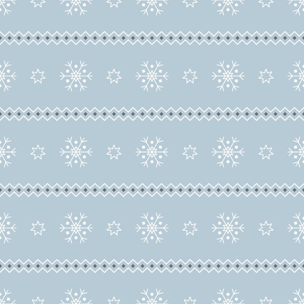 Vector seamless pattern with white snowflakes and stars on blue background. festive winter traditional decoration for new year, christmas, holidays and design. ornament of simple line