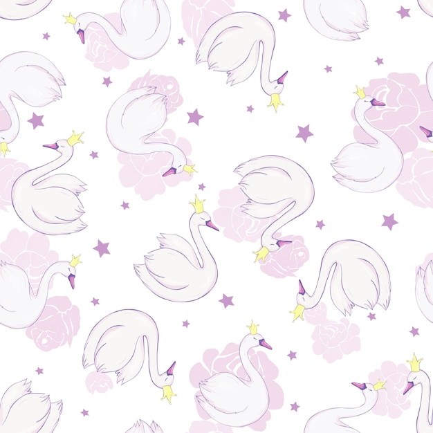 Seamless pattern with white swans