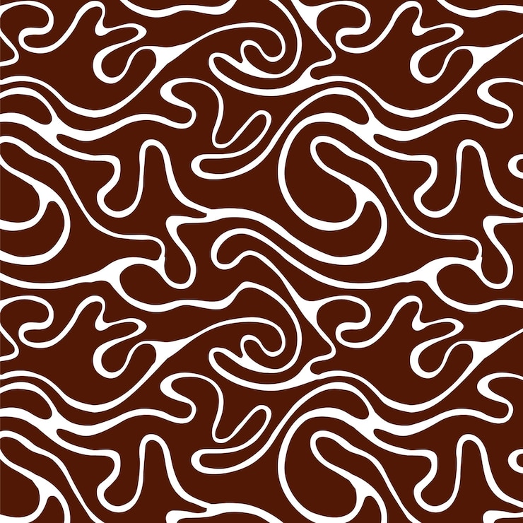 Vector seamless pattern with white swirls on a brown background.