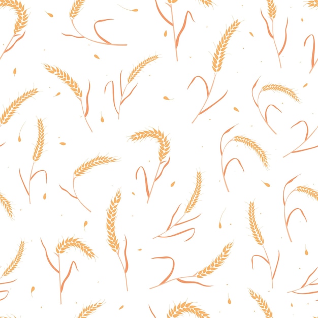 Seamless pattern with whole grain seeds organic natural ears isolated on white background