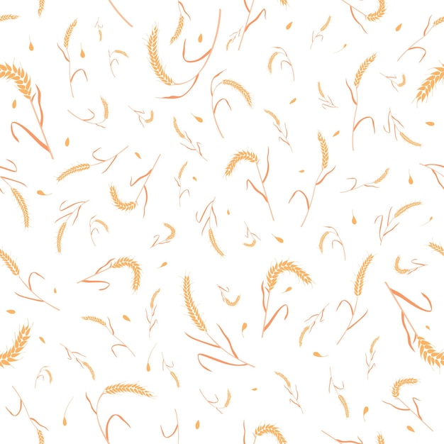 Vector seamless pattern with whole grain seeds organic natural ears isolated on white background