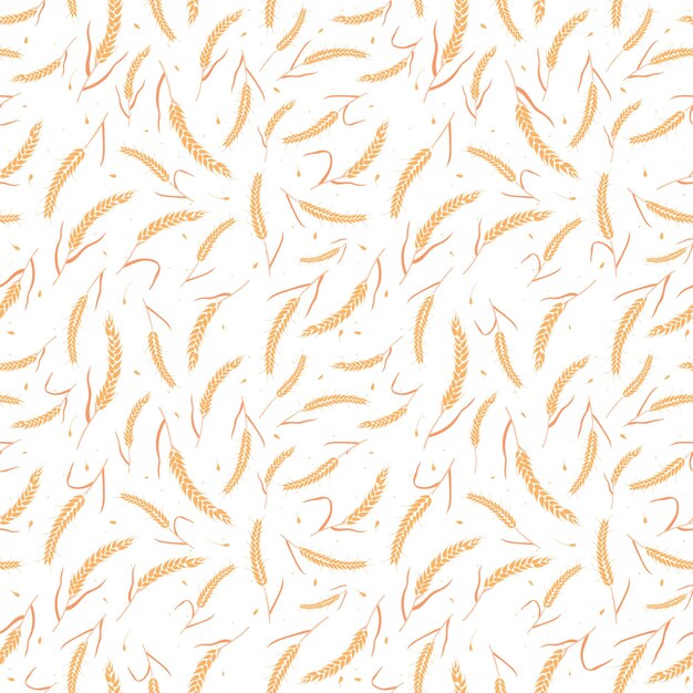 Vector seamless pattern with whole grain seeds organic natural ears isolated on white background