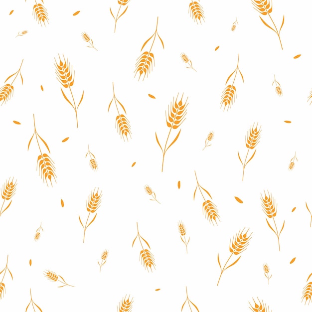 Vector seamless pattern with whole grain seeds organic natural ears isolated on white background