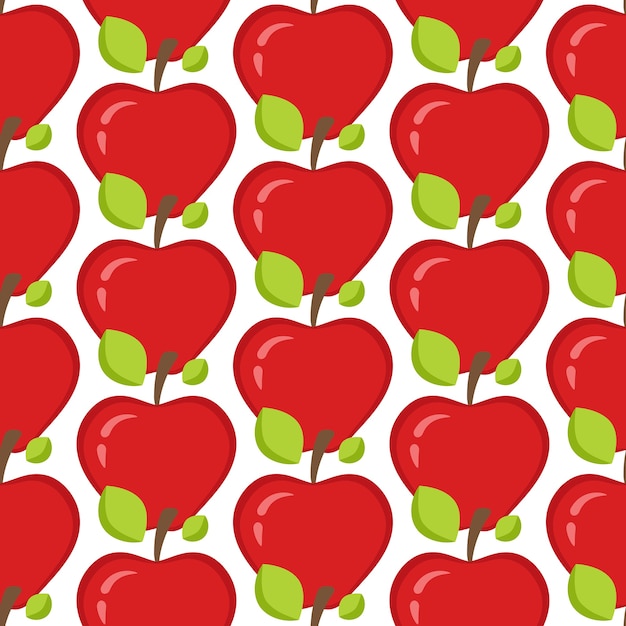 Vector seamless pattern with whole red apples and leaves.