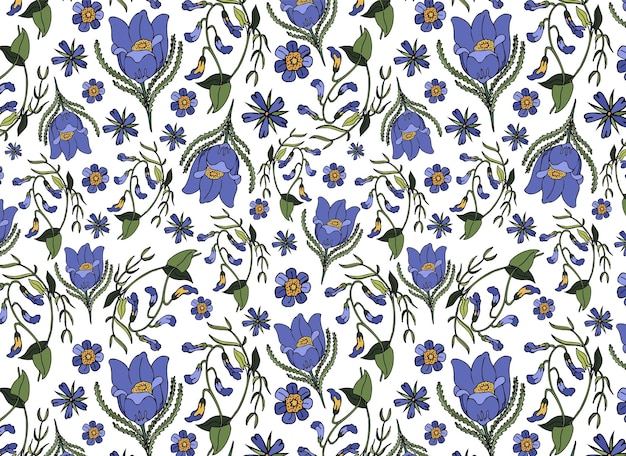 Seamless pattern with wild flowers Vector illustration