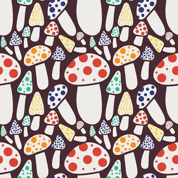 Seamless pattern with wild mushrooms and toadstools vector illustration in a flat style