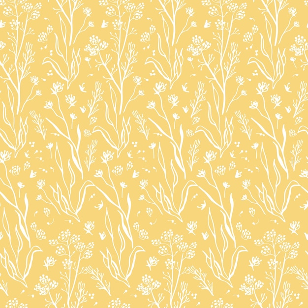 트렌디한 음영 노란색 배경 배경 벽지 랩에서 야생화 진정과 원활한 패턴
