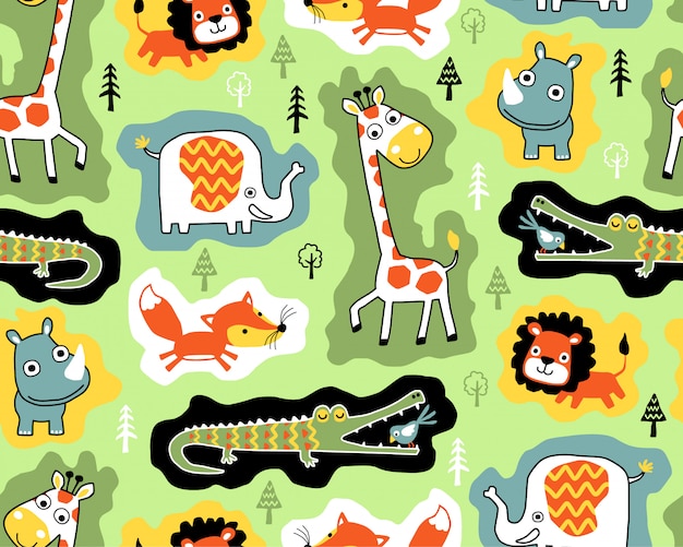 Vector seamless pattern with wildlife animals cartoon