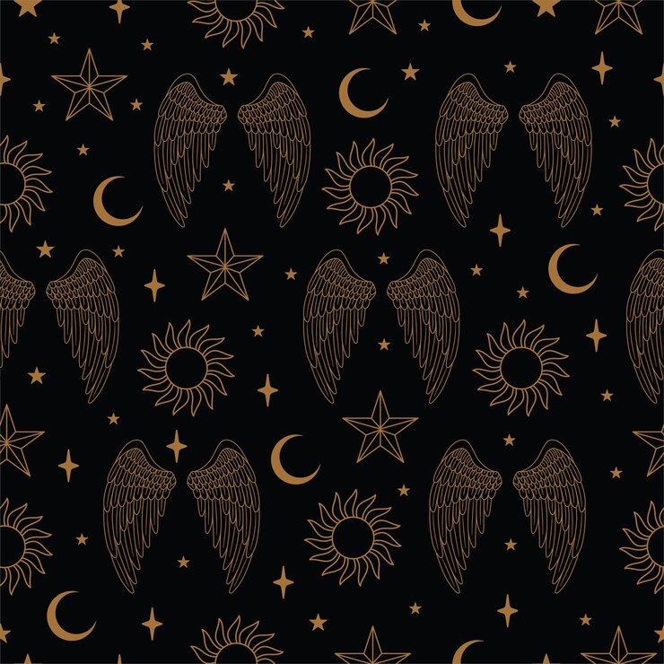 Vector seamless pattern with wings and stars in vector