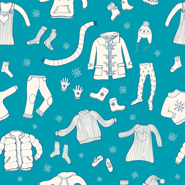 Vector seamless pattern with winter clothes motive.