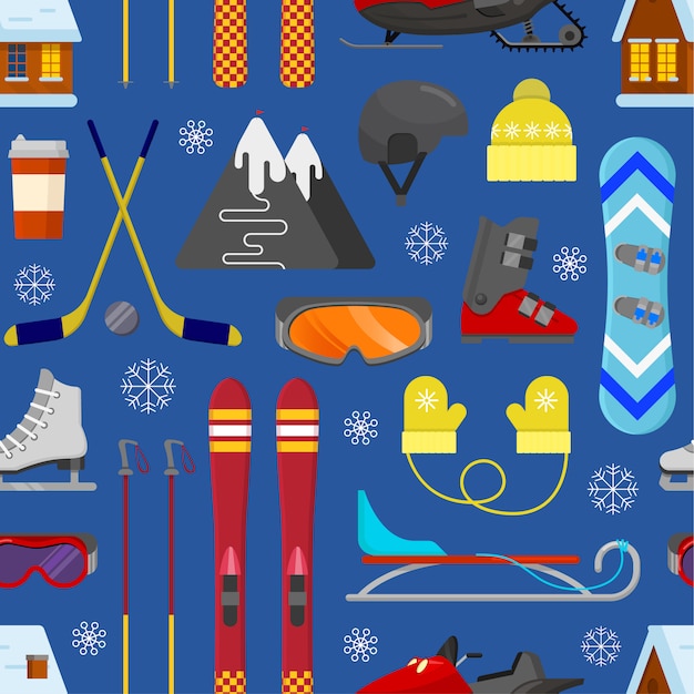 Seamless pattern with winter equipment