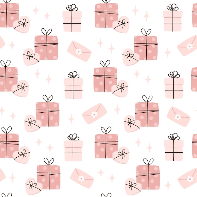 Seamless pattern with with gift boxes envelope in flat style