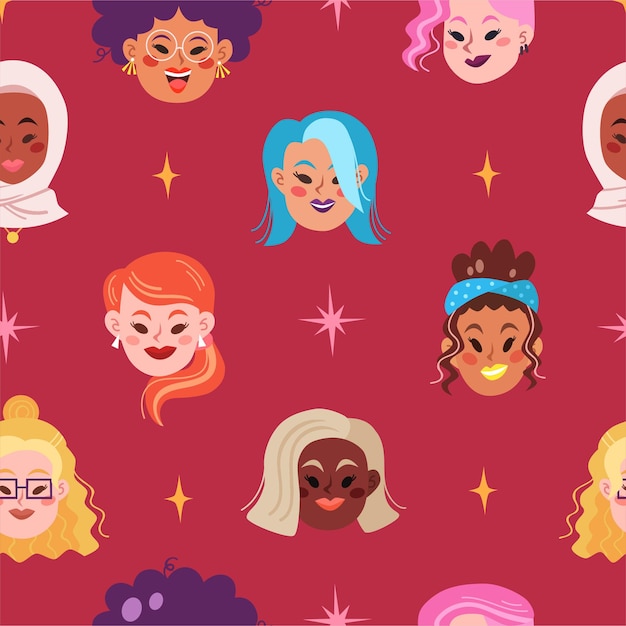 Seamless pattern with women faces