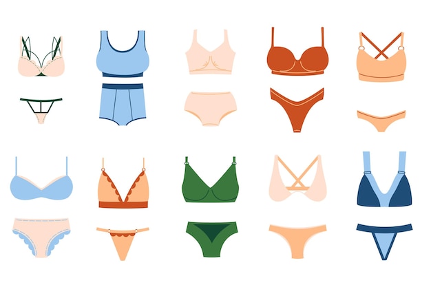 Vector seamless pattern with women underwear ladies lingerie background with bra and panties bikini