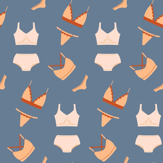 Seamless pattern with women underwear ladies lingerie background with bra and panties