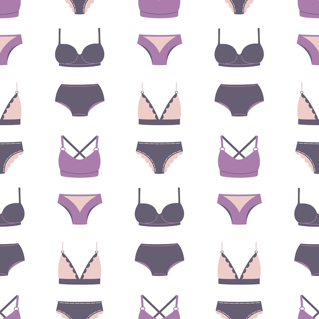 Vector seamless pattern with women underwear ladies lingerie background with bra and panties