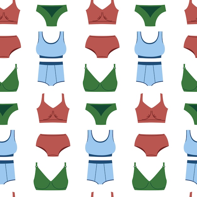 Seamless pattern with women underwear ladies lingerie bra and panties underclothes bikini collection