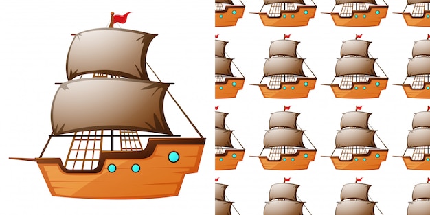 seamless pattern with wooden ships