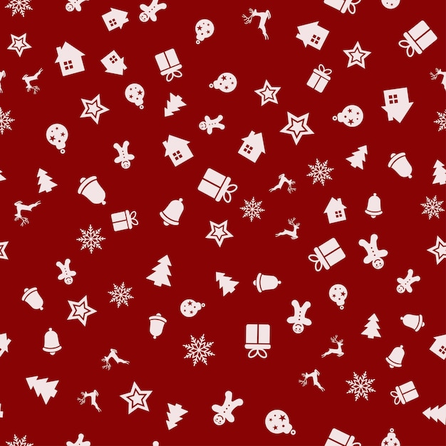 Бесшовный фон с рождественскими украшениями на красном фоне. Вектор