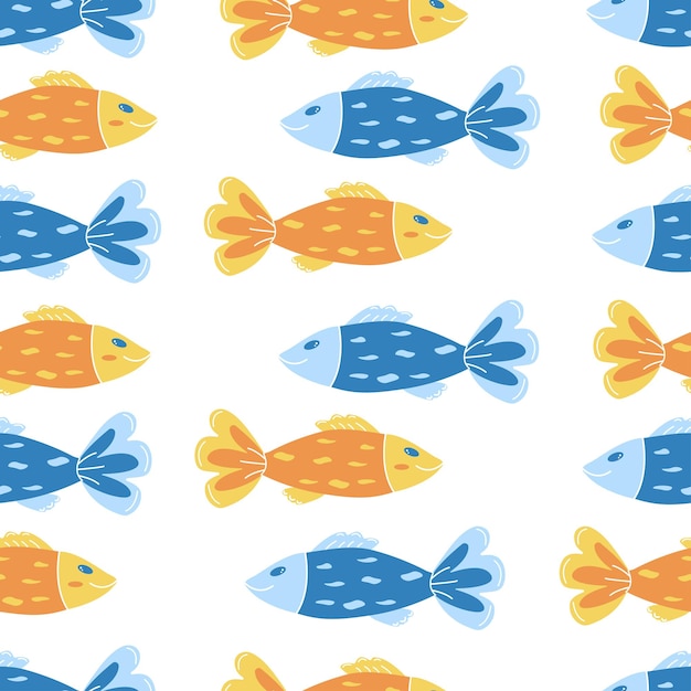 Seamless pattern with yellow and blue fish