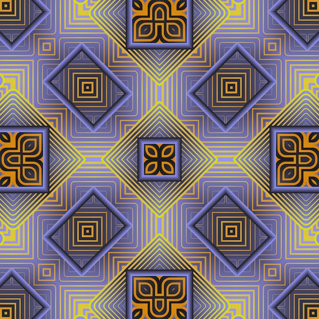 Бесшовный узор с желтыми и синими квадратами и квадратами.
