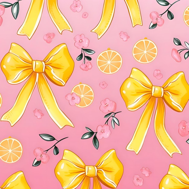 Vector seamless pattern with yellow bows and fruits vector illustration