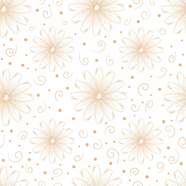 Seamless pattern with yellow calendula in a linear style isolated on a white background